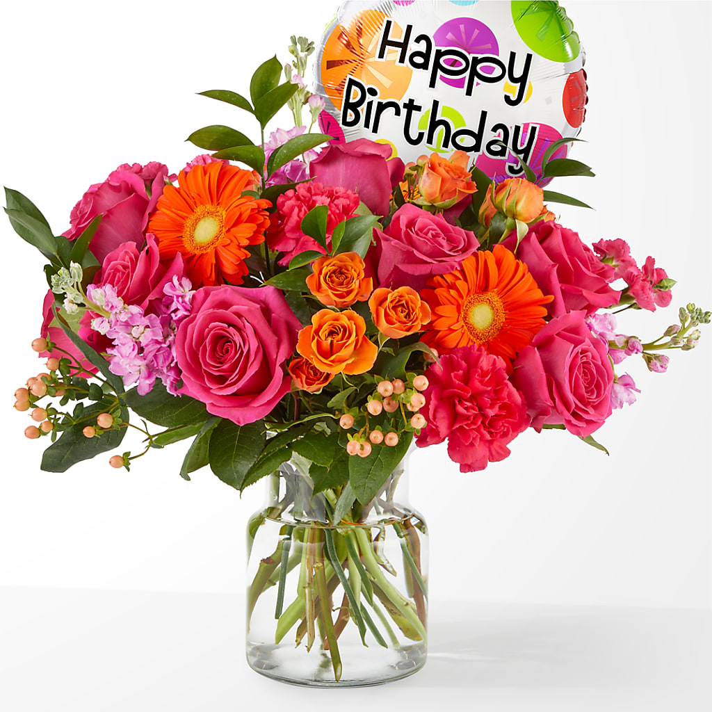 Fiesta Bouquet with Birthday Balloon – BENNY'S FLOWERS, Norton VA