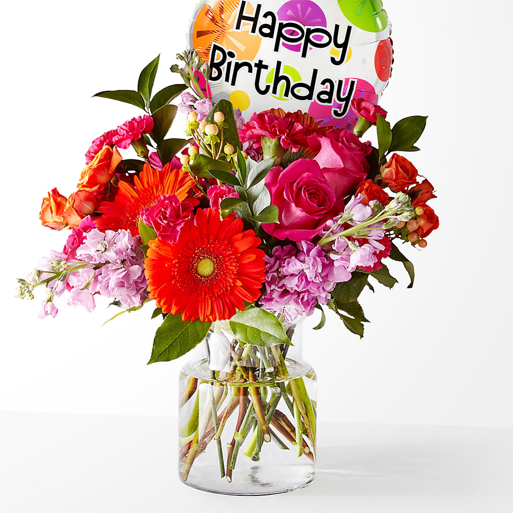 Fiesta Bouquet with Birthday Balloon – BENNY'S FLOWERS, Norton VA