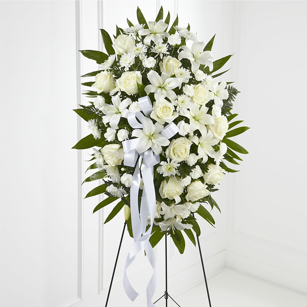 Exquisite Tribute Standing Spray-White Ribbon – BENNY'S FLOWERS, Norton VA